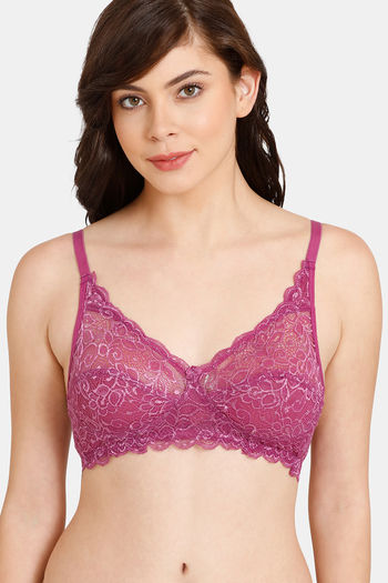 Buy Rosaline Everyday Single Layered Non-Wired 3/4th Coverage Sheer Lace Bra - Grape Juice